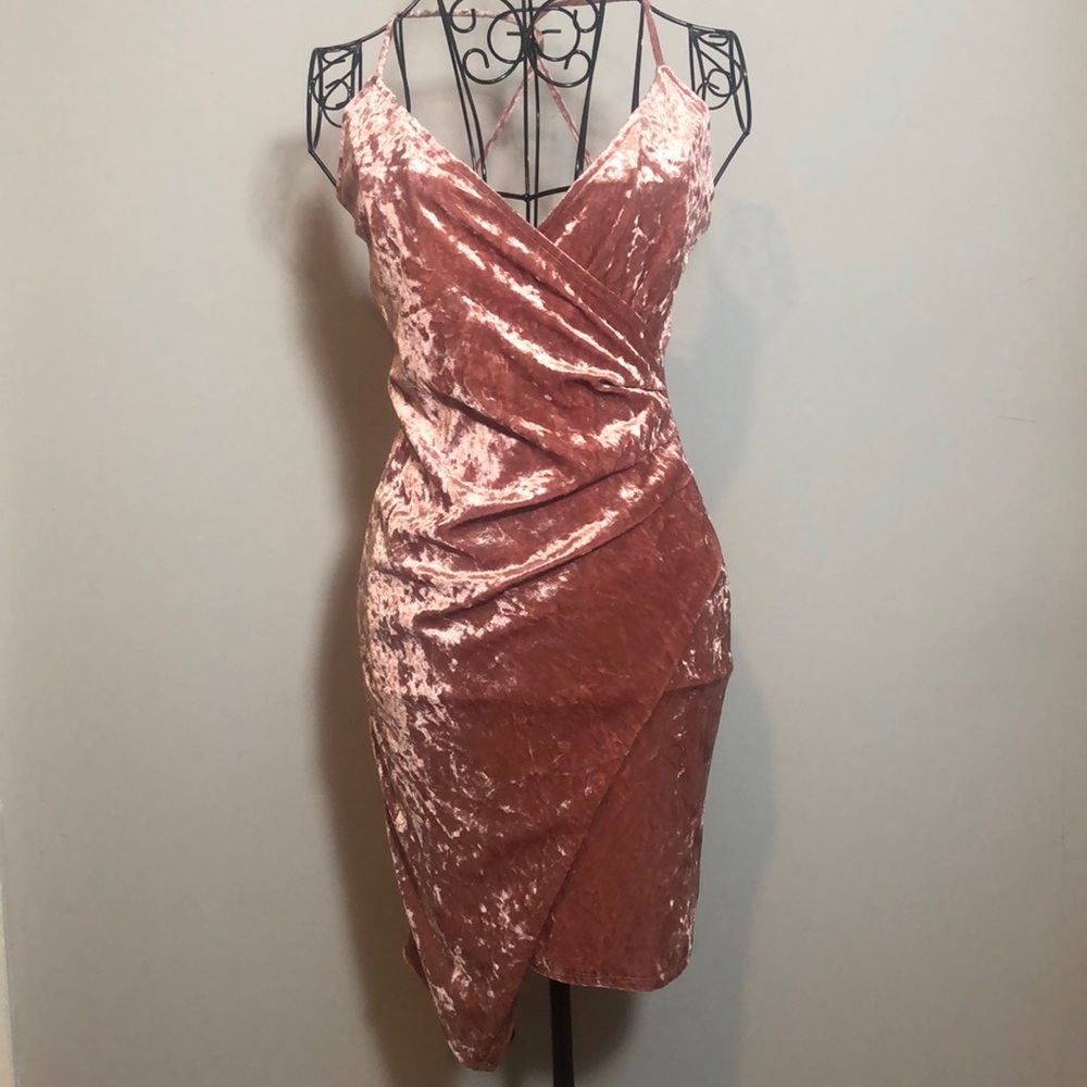 Sold!- NWT Blush Velvet Midi Wrap Dress - Picture 2 of 5
